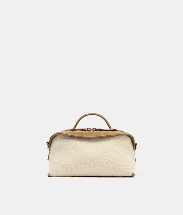 Сумка zara, сумка з штучним хутром zara, бежева сумка zara
