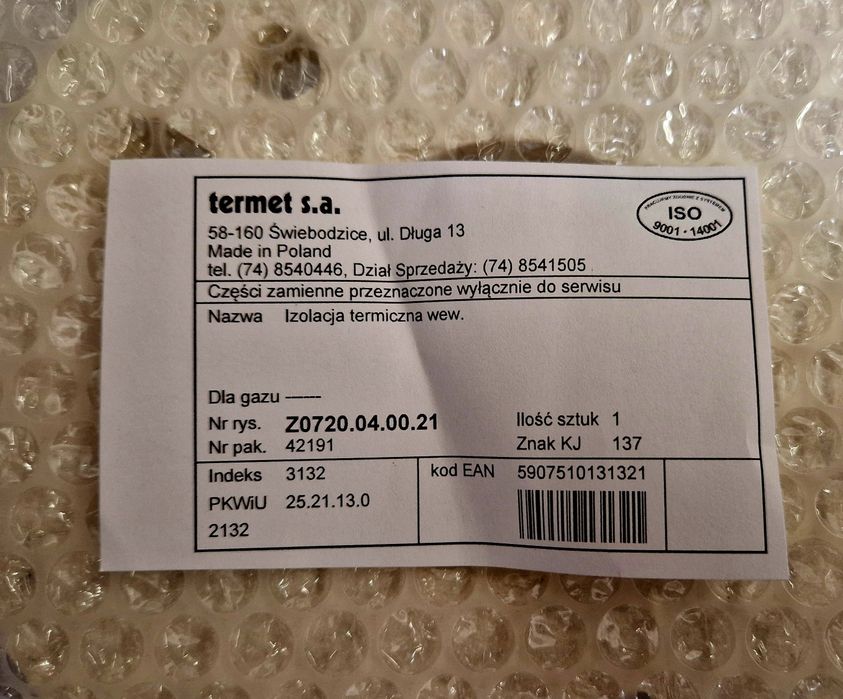 Nowa Izolacja wewnętrzna termiczna komory spalania termet