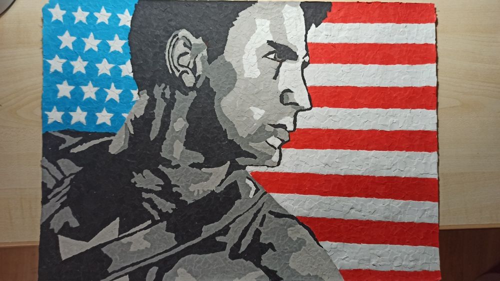 Własnoręcznie wykonany kolaż/plakat Kapitan Ameryka. Marvel, rysunek