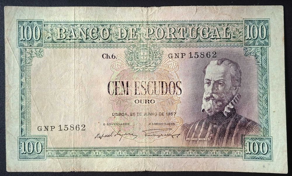 Nota de 100 Escudos Pedro Nunes - Portugal - 1957