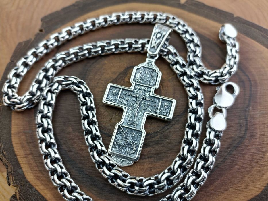 Серебряная цепочка Бисмарк и серебряный крест. Ланцюг Бісмарк хрест