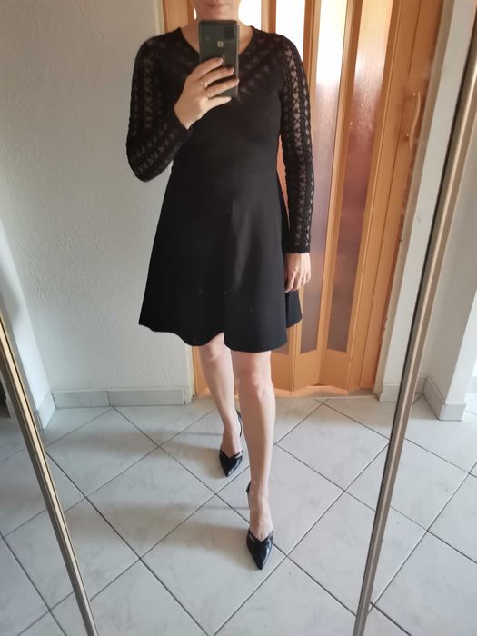 Sukienka Even&Odd S/36 mała czarna trapezowa koronka