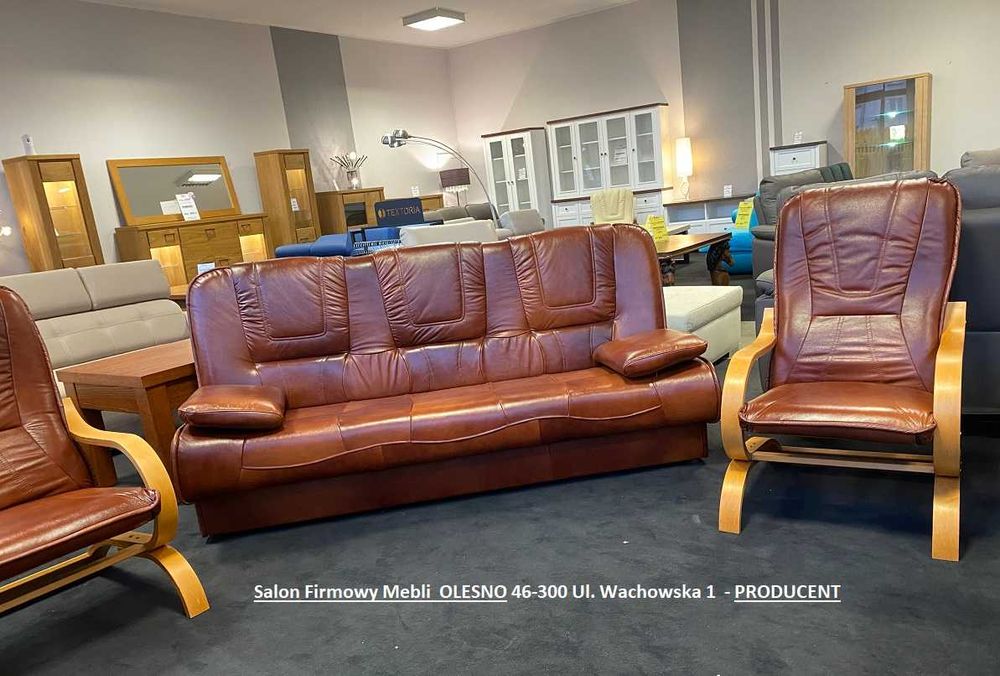 Nowa Kanapa 200cm FINKA, Skóra Naturalna, Spanie, -33% = MEBLE PYKA