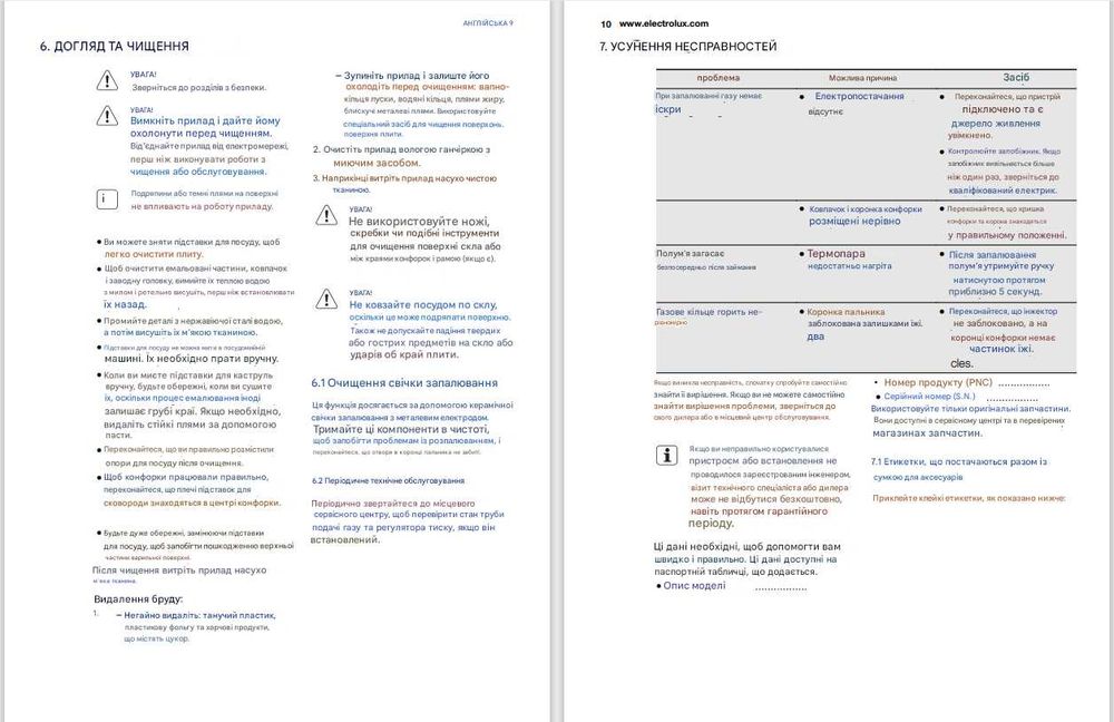 Варильна поверхня газова Electrolux EGW7353 NOK Manual Мade in Italy