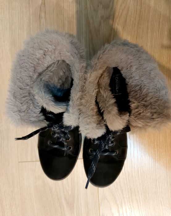 Czarne kozaki śniegowce CATWALK DEICHMANN 38 wiązane futerko zamsz