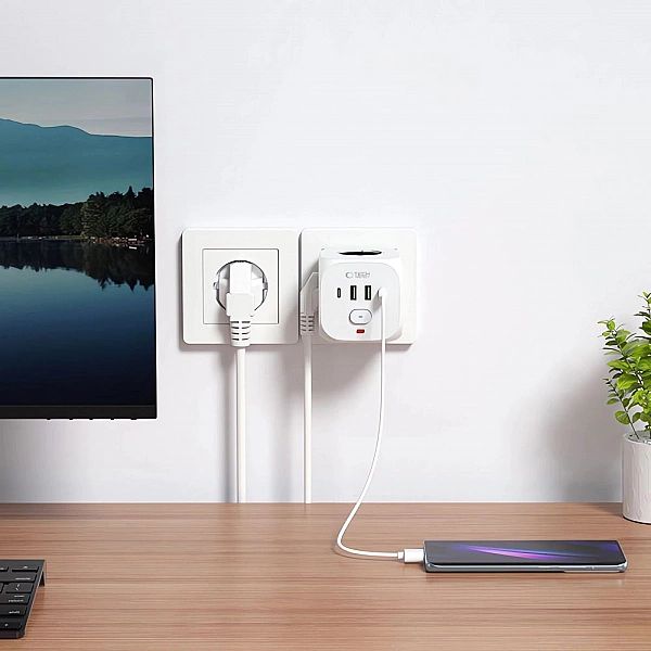 Tech-Protect Pcl3X4 Power Socket 2 Usb & 2 Type-C & 3 Socket White