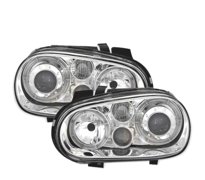 FARÓIS VOLKSWAGEN VW GOLF 4 LOOK R32 ANGEL EYES FUNDO CROMADO