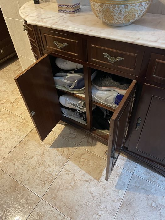 Movel de entrada/aparador/sapateira com tampo de pedra marmore