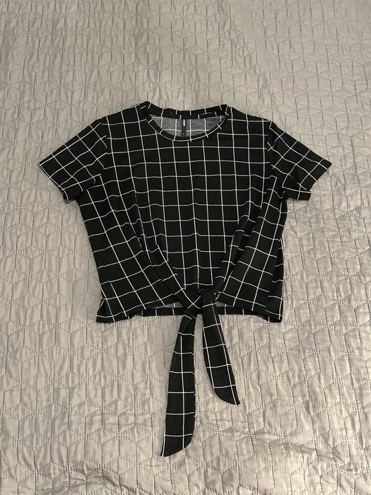 Crop top koszulka T-shirt w kratę