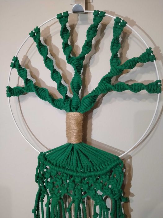 Makrama Drzewo , długość całości 93 cm ,średnica koła 35 cm