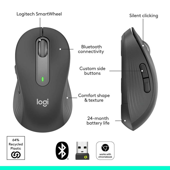 Rato Logitech M650 L sem fio bluetooth silencioso