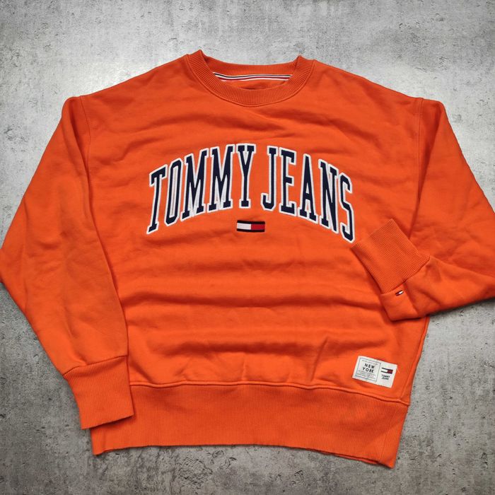 MĘSKA Bluza Bawełna Duże Logo Pomarańczowa Tommy Hilfiger Jeans Casual