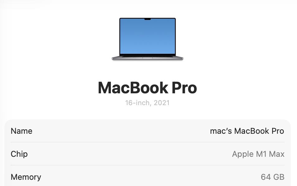 MacBook Pro 16 2021 M1 MAX 32 GPU 64GB RAM 1TB SSD