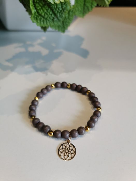 Bransoletka Hematyt Złoty Howlit Szary Handmade Rozeta Koło