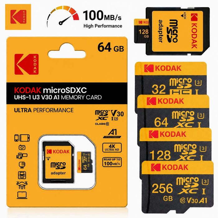 Karta pamięci KODAK 64GB GB MicroSD SDXC C10 V30 U3 A1 4K PREMIUM Chip Kraków Wysyłka