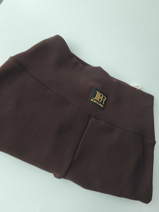Brązowe legginsy spodnie lekko ocieplane prążkowane czekoladowe XL/2XL