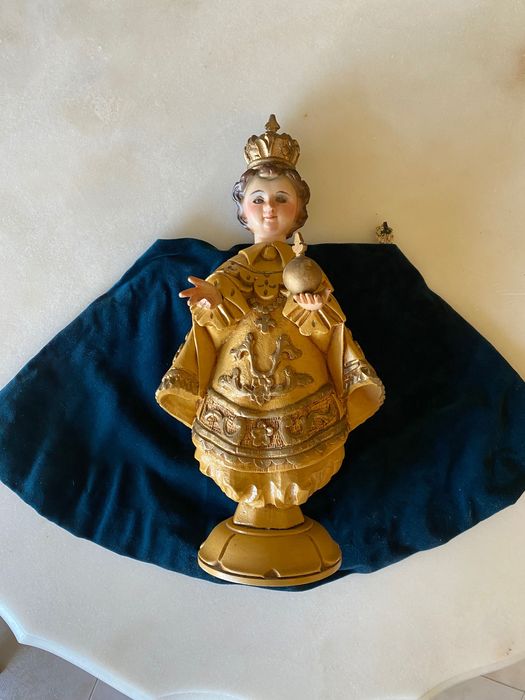 Menino Jesus Salvador do Mundo Madeira Antigo 35 cm