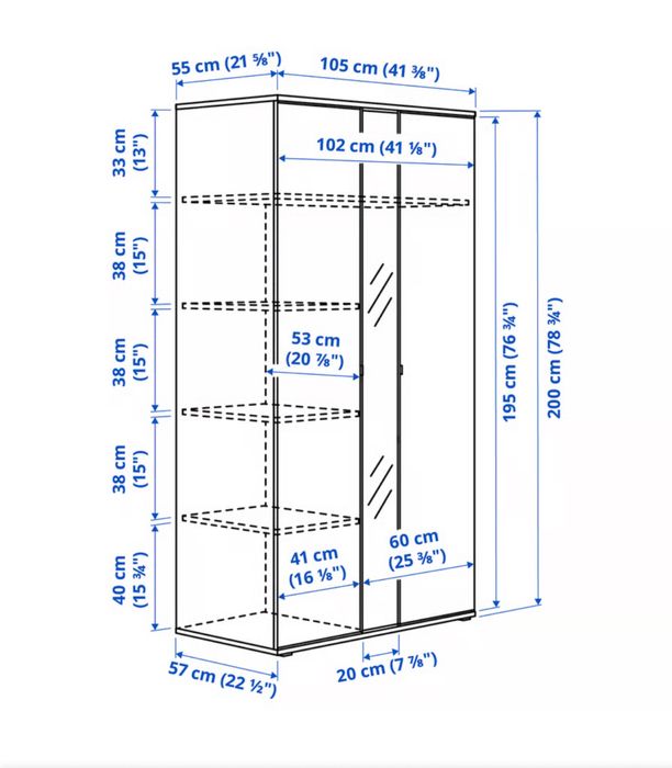 roupeiro com 2 portas e espelho, branco