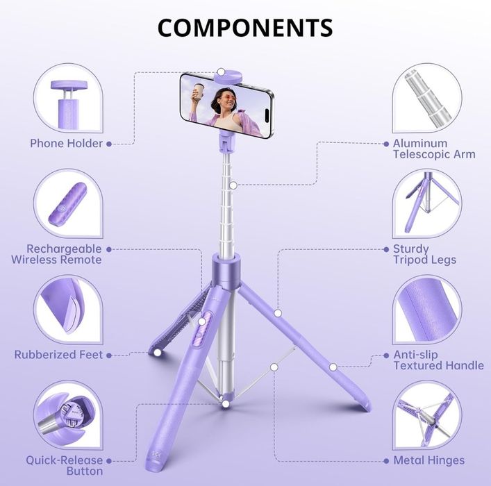 ATUMTEK Statyw do selfie Stick 1,5 m fioletowy
