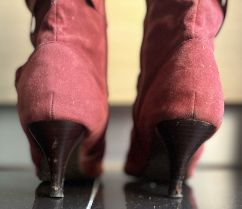 Botas rosa coral camurça com laço salto alto tamanho 38