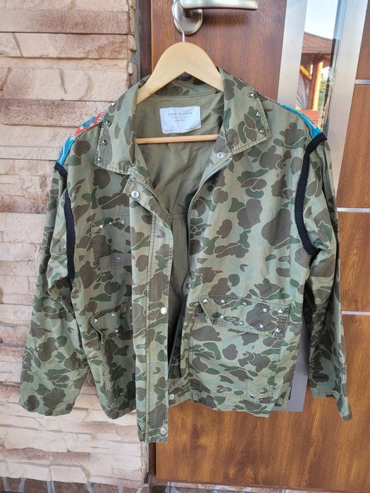 Kurtka jesienna lekka moro khaki ze zdobieniami i przetarciami