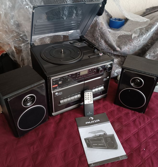 Програвач вінілу, стереосистема Auna 388-BT, BT,MP3,FM,SD,AUX,Tape