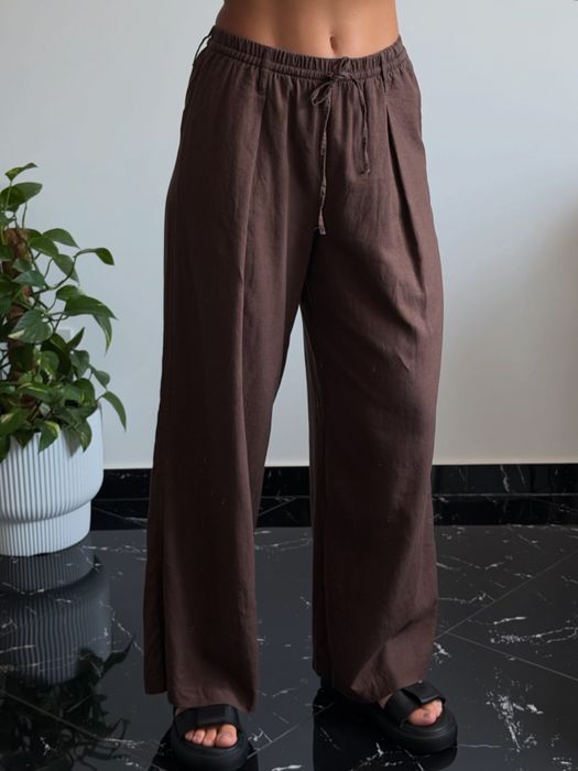 Лляні шоколадні жіночі штани Zara xs/s