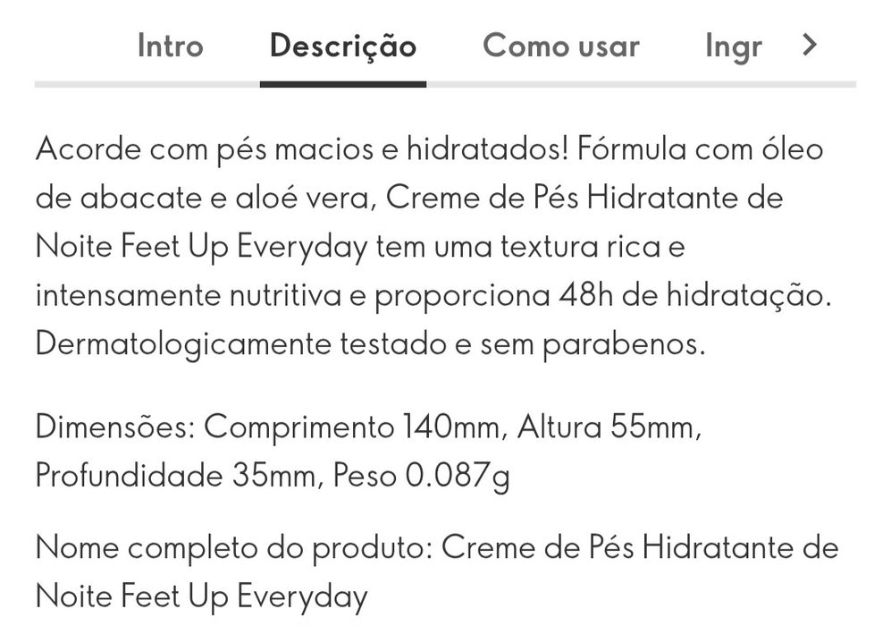 Creme de Pés Hidratante de Noite 75ml Oriflame