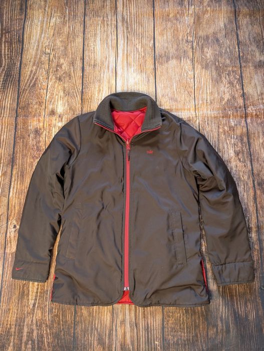 Brązowa kurtka dwustronna Nike vintage reversible y2k