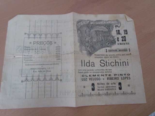 Programas  folhetos de Teatro muito antigos ano 10 -20