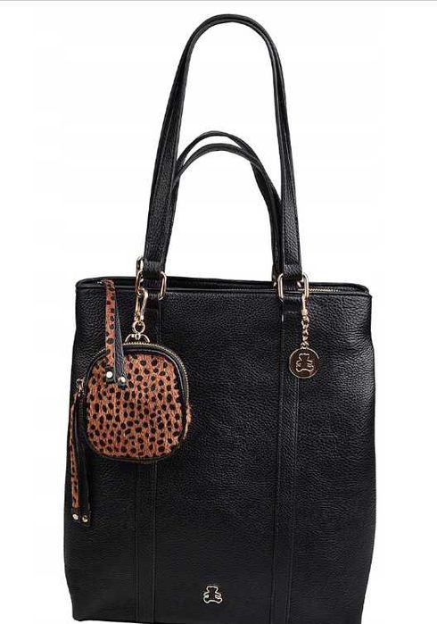 Torebka damska shopper Lulu Castagnette skórzana A4 czarna  + portfelik