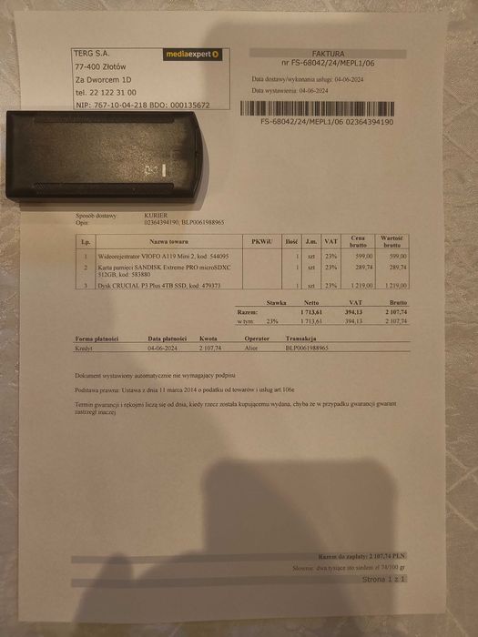 SSD CRUCIAL P3 Plus 4 TB, na gwarancji, używany