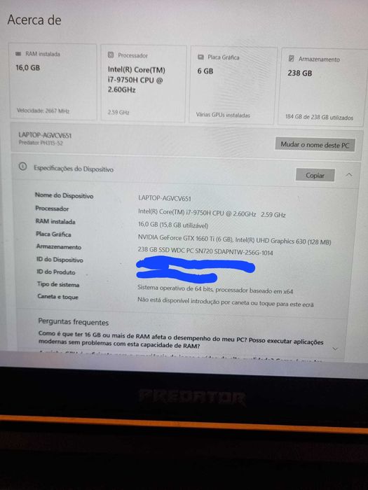 Acer Predator Helios 300 Gaming Laptop, i7-9750H,GTX 1660 Ti