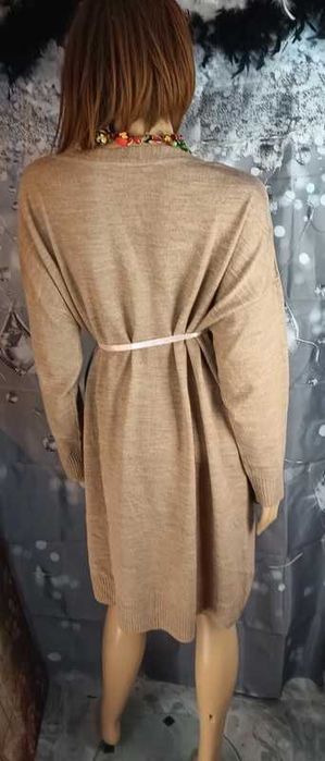 Kardigan/sweter damski lekki wiosenny długi beżowy, Bonprix 44/46