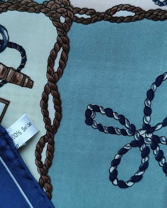 100% Jedwab baby blue róż krem morski print apaszka chustka jedwabna