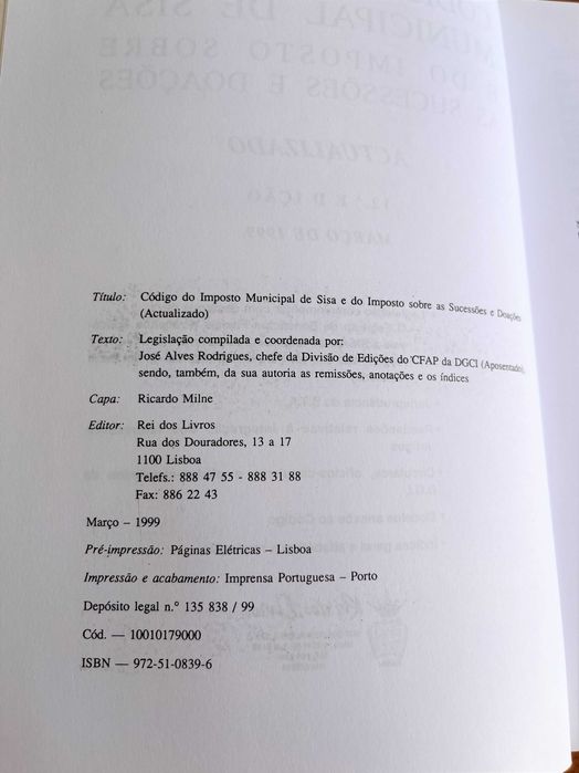 Código do Imposto Municipal de SISA e do Imposto sobre as Sucessões