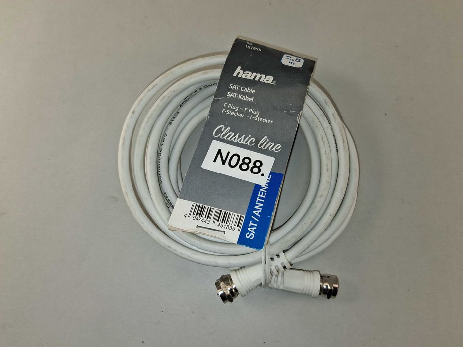 N088 Kabel Antenowy SAT Hama Classic Line F-Plug 2,5m Biały