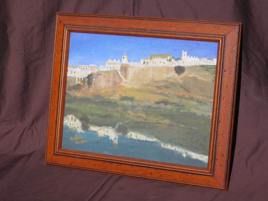 Pintura a óleo de Mértola paisagem muralha quadro tela arte emoldurada