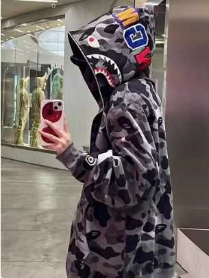 ‼️РОЗПРОДАЖ‼️ СІРА худі бейп, зіпка Bape Shark, бейп топ якість