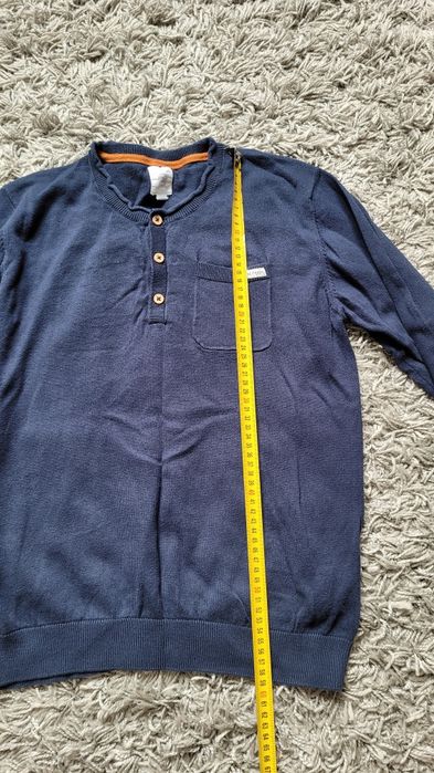 Sweter Cool Club rozmiar 164, z łatkami na łokciach. Blady granatowy.