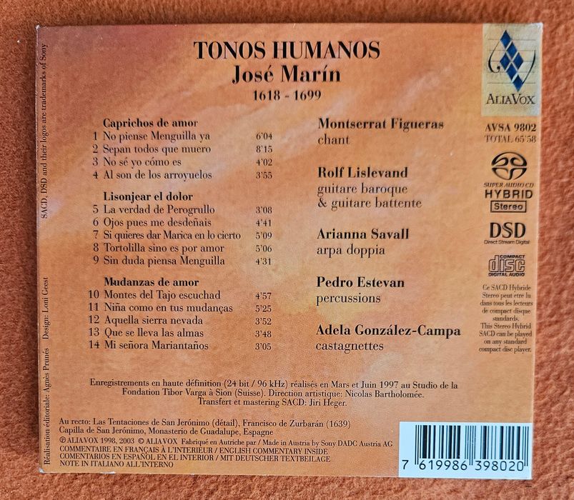 Jose Marin - Tonos Humanos MONTSERRAT FIGUERAS, Rolf Lislevand SACD