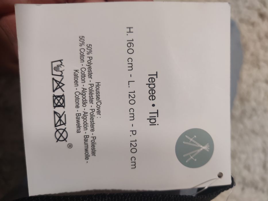 Tenda Tipi cinza com pompons Homa 160x120x120