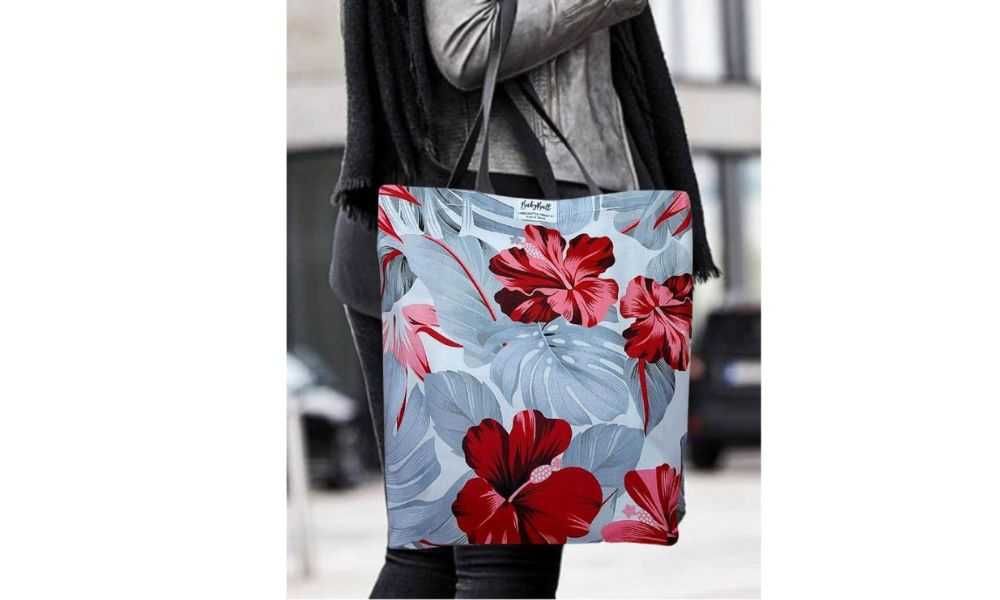 Torba na zakupy – BORDOWE KWIATY - moda, ekologia i styl w jednym