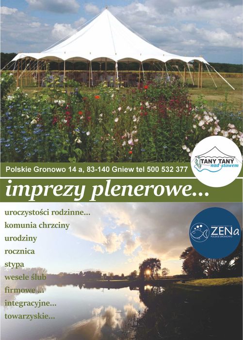 Namiot event do wynajęcia nad stawem