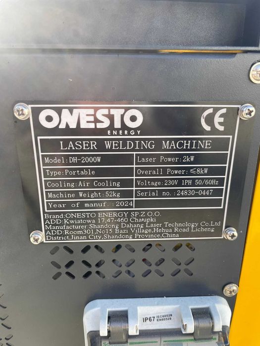 Spawarka laserowa ONESTO DH-2000W 2kW 230V 1F 2024 mobilna CE