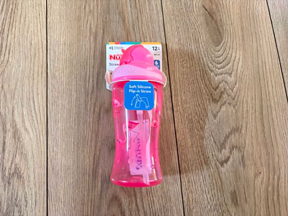 Nowy bidon kubek ze słomką niekapek Nûby Straw Cup 360ml różowy flamingi