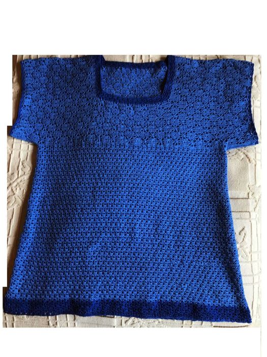 Bluzeczka szydełkowana, niebieska, rozm. 44-46, robota własnoręczna
