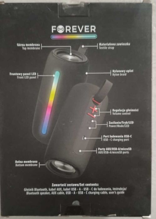 FOREVER Sonicwave, przenośny głośnik LED Bluetooth, 2x10 W