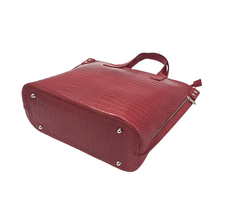 Torebka damska A4 skóra naturalna czerwona kroko LAURA BIAGGI