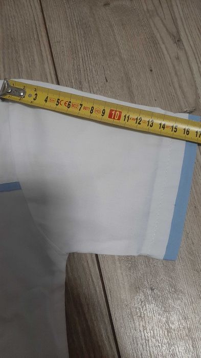Koszula 98 chłopięca biała z niebieskim krótki rękaw